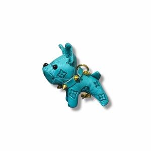 Luxury Handmade Monogram Turquoise Patterned Bulldog Key Chain Bag Charm NWOT